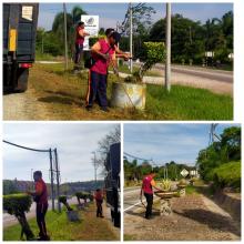 TRIM POKOK DAN PEMBERSIHAN DALAM PASU KAWASAN LANDSKAP JALAN UTAMA GEMAS-TAMPIN.